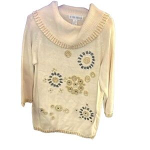 Vintage Victoria Harbour Beaded Cowl Neck Sweater Sz Medium Cream Emblishment
